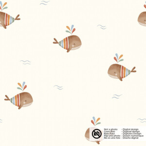 cotton muslin digital printed whales offwhite