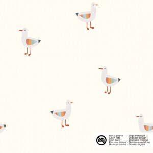 cotton muslin digital printed seagulls offwhite