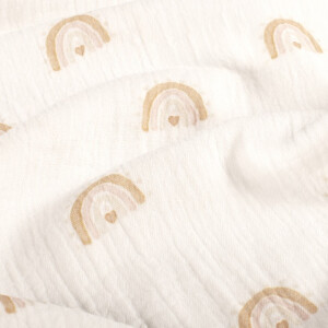 cotton muslin digital printed rainbows offwhite