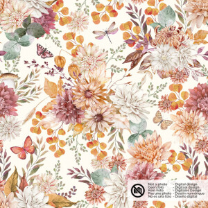 cotton muslin digital printed flowers offwhite