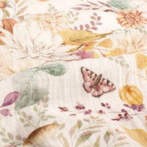 cotton muslin digital printed flowers offwhite