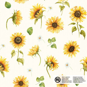 cotton muslin digital printed sunflowers offwhite