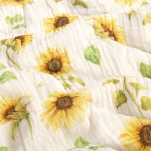 cotton muslin digital printed sunflowers offwhite