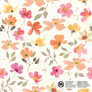 cotton muslin digital printed flowers offwhite