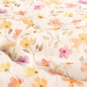 cotton muslin digital printed flowers offwhite