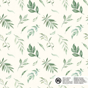 cotton muslin digital printed leaves offwhite
