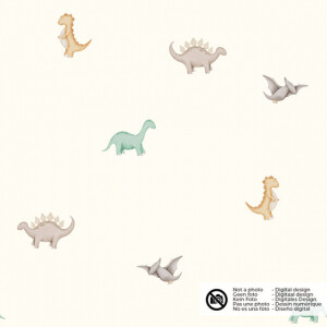 cotton muslin digital printed dinos offwhite