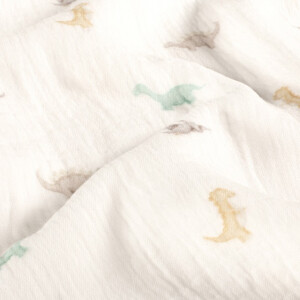 cotton muslin digital printed dinos offwhite