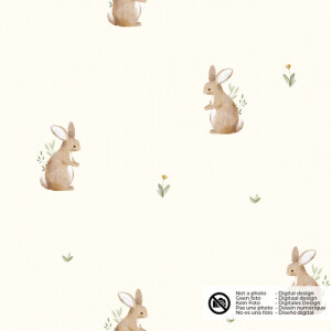 cotton muslin digital printed rabbits offwhite