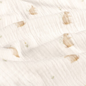 cotton muslin digital printed rabbits offwhite