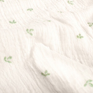cotton muslin digital printed leaves offwhite