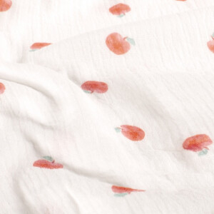 cotton muslin digital printed apples offwhite