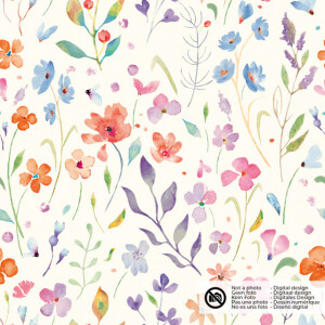 cotton muslin digital printed flowers offwhite