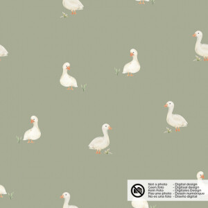 cotton jersey digital print geese olive green