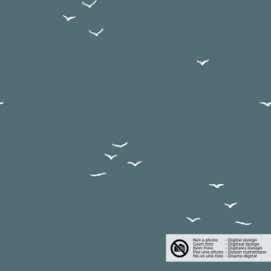 cotton poplin birds steel blue