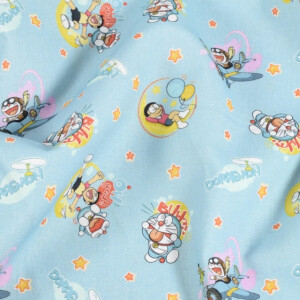 cotton poplin Doraemon & Friends light blue