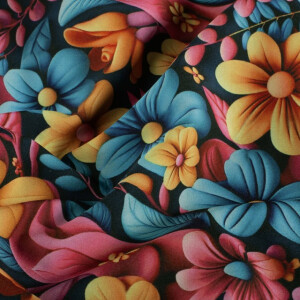 Softshell digital print flowers navy