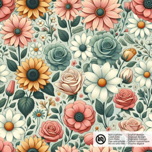 Softshell digital print flowers mint