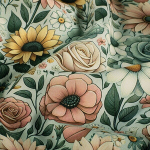 Softshell digital print flowers mint