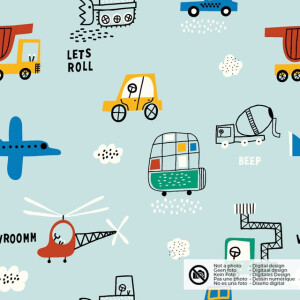 Cotton poplin vehicles baby blue