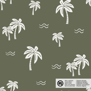 Cotton jersey palm trees khaki green