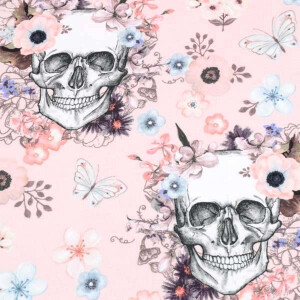 100x150 cm cotton jersey digital print flower skulls light pink