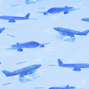 100x150 cm French Terry digital print airplanes light blue Blooming Fabrics