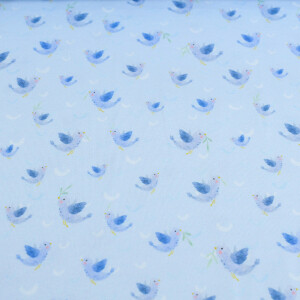 100x150 cm GOTS cotton jersey digital print birds light blue