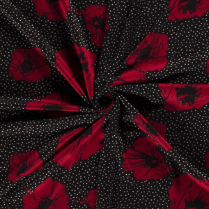 Jersey fabric discharge printed flowers red
