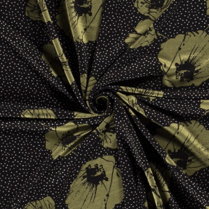 Jersey fabric discharge printed flowers green