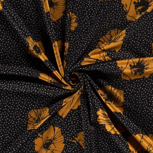 Jersey fabric discharge printed flowers oker