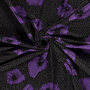 Jersey fabric discharge printed flowers purple