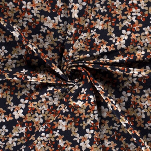 Jersey fabric discharge printed flowers navy