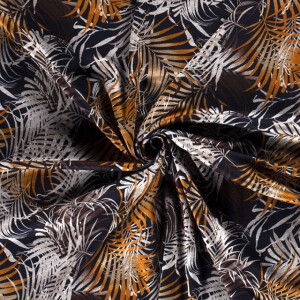Jersey fabric discharge printed plants brown