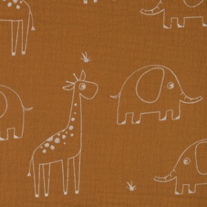 cotton muslin giraffes and elephants caramel