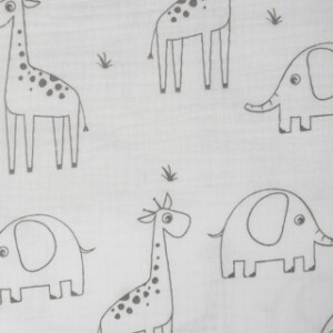 cotton muslin giraffes and elephants offwhite
