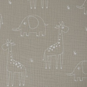 cotton muslin giraffes and elephants beige
