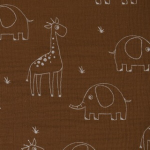 cotton muslin giraffes and elephants brown