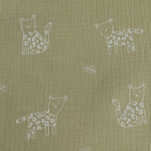 cotton muslin leopards olive green