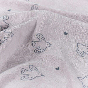 stretch terry towelling printed birds pink