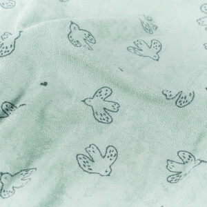 stretch terry towelling printed birds mint