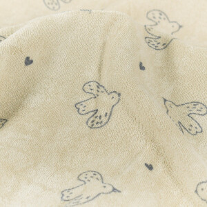 stretch terry towelling printed birds beige