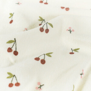 stretch terry towelling printed cherries offwhite