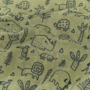 stretch terry towelling printed animals olive green