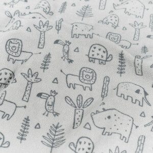 stretch terry towelling printed animals light grey