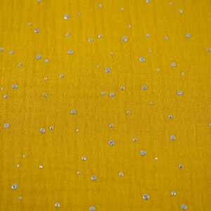 Cotton Muslin Silver Dots, Ochre Yellow