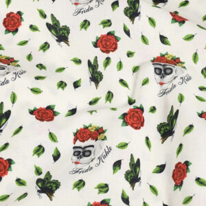 cotton poplin Frida Khalo roses white