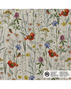 decoration fabric linen look digital print flowers beige