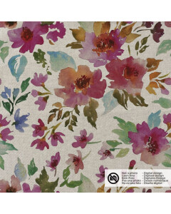 decoration fabric linen look digital print flowers beige/pink