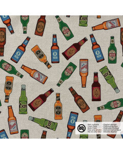 decoration fabric linen look digital print beer bottles beige